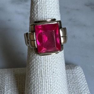 14k Gold Art Deco lab ruby ring- 5.76 grams